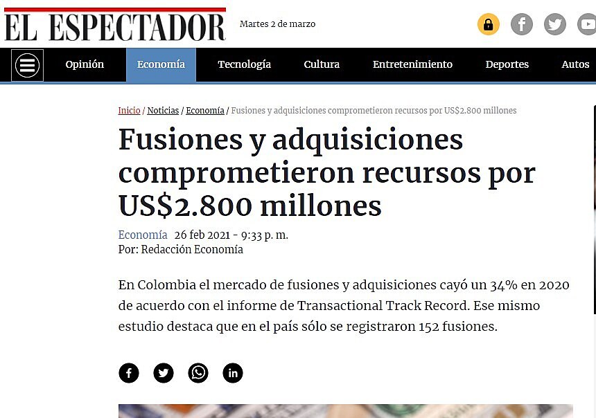 Fusiones y adquisiciones comprometieron recursos por US$2.800 millones